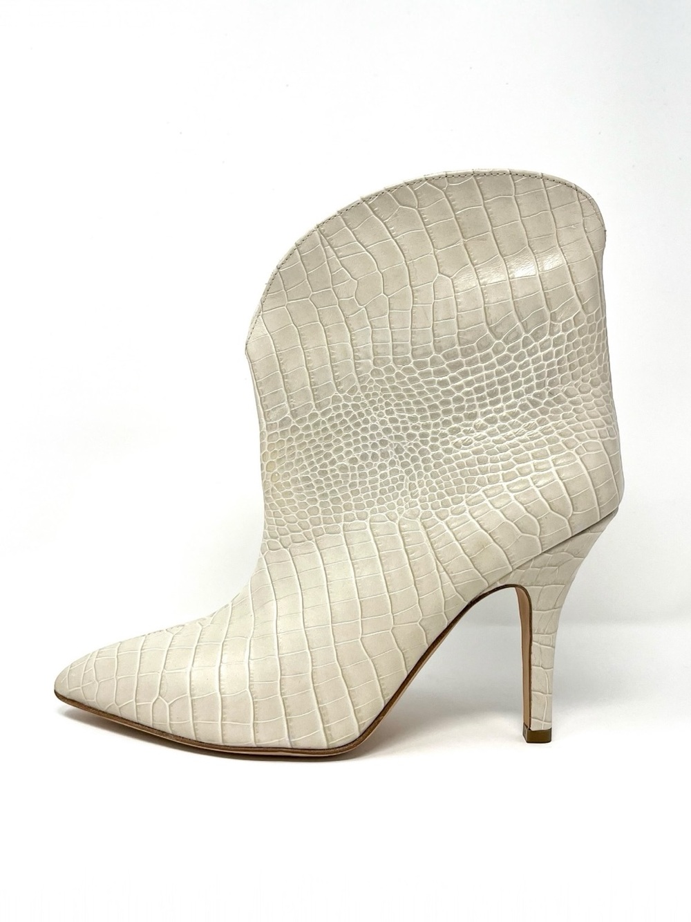 NEW Paris Texas Croc Ankle Boots Booties Heels Western Ivory Cream Gold 39.5 9.5